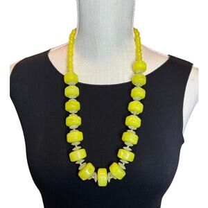 Vintage Chunky Yellow Bead Necklace Mid Century Style Lucite Statement. Unmarked